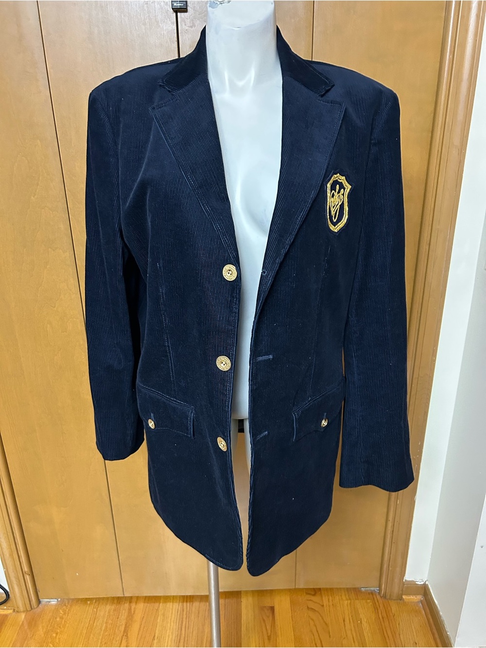 Sean John Navy Corduroy Blazer with Crest